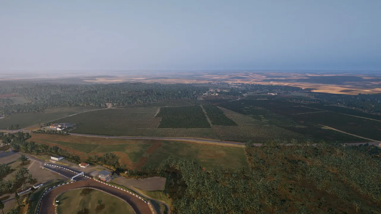 Vineyards and village at sunrise
